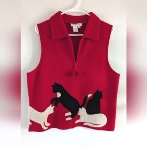 Wool Cat Appliqué Vest Women's M